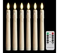 FREEPOWER 6 Bougies LED longues avec Télécommande Minuterie Flamme Vacillante, Fonctionne à Piles, Blanc Chaud, Plastique, Noël Festival Maison Décoration, Diamètre 2 x 21cm