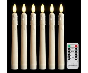 FREEPOWER 6 Bougies LED longues avec Télécommande Minuterie Flamme Vacillante, Fonctionne à Piles, Blanc Chaud, Plastique, Noël Festival Maison Décoration, Diamètre 2 x 21cm
