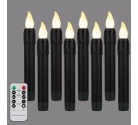 FREEPOWER 8 Bougies LED Noir avec Télécommande Minuterie Flamme Vacillante, Design Cire Goutte à Goutte, Blanc Chaud, Intensité Variable, Fonctionne sur Piles, Halloween Décoration