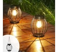 FREEPOWER Lot de 2 lanternes solaires extérieures étanches LED - Lanterne suspendue/debout en métal - Lumière blanche chaude - Grande taille - Hauteur : 18 cm