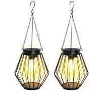 FREEPOWER Lot de 2 lanternes solaires pour l'extérieur - Étanche - Éclairage de jardin LED vacillant - Lumière blanche chaude - Métal - Lampes solaires à suspendre et à poser - Grande hauteur : 18 cm
