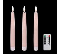 FREEPOWER Lot de 3 bougies LED en cire véritable avec télécommande et minuterie - Fonctionne avec piles - Lumière blanche chaude - Bougies roses - 2 x 24,2 cm
