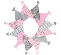 freesiom 3.2m Guirlande Fanion Bannière Banderole Décoration Mariage Champêtre Chic Bapteme Anniversaire Boheme Triangle Vintage Coton Retro Suspendue DIY Cérémonie Boheme Rose Gris