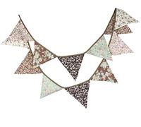 freesiom 3.2m Guirlande Fanion Bannière Banderole Tissu Deco Décoration Mariage Champêtre Chic Vintage Romantique Triangle Coton Fleur Suspendue DIY Cérémonie Soirée Anniversaire Boheme (Marron)