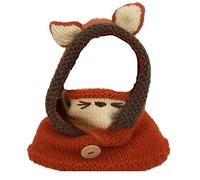 Freesiom Bonnet Echarpe Set Hiver Cagoule Renard Unisexe Bebe Enfant Garcon Fille Mignon Kawaii Chaud Tricote Laine Chapeau Bobs Protection d'oreilles- 2-6 Ans (Orange)
