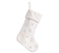 freesiom Botte de Noël a Suspendre Bas Chaussettes Grande Décoration Suspendue Sapin Cheminee Bonbon Sac Biscuit Arbre Enfant Flocon Poil Cadeau Blanc (Argente)