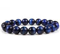 freesiom Bracelet Homme Pierre Naturelle Perle d'Energie Noire Femme Bouddhiste Oeil de Tigre Boules 8mm Yoga Original Bijoux Fantaisie Cadeau Fête Anniversaire (Bleu 2)