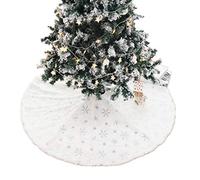 freesiom Jupe de Sapin de Noël 90 cm Tapis Blanc Argente Couvre Pied Cache Arbre Poil Perrure Fourrure Paillette Doux Flocon de Neige Décoration au Bout Cadeau
