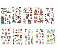 freesiom Kit de 10 Tatouage Enfant Noel Ephémère Temporaire Pere Noel Licorne Chien Chat Flamant Sapin Animaux Kawaii Tatoo Autocollant Étanche Waterproof Pas Cher Fille Garçon Fête Anniversaire