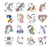 freesiom Kit de 20 Tatouage Enfant Licorne Ephémère Temporaire Princesse Animaux Kawaii Tatoo Autocollant Étanche Waterproof Pas Cher Fille Garçon Fête Anniversaire Noel (Blanc Rose)