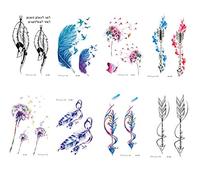 freesiom Kit de 8 Feuilles Tatouage Ephémère Temporaire Femme Fleur Flower Plume Fleche Tatoo Étanche Métalliques Tatouages Autocollants Cadeau Pas Cher