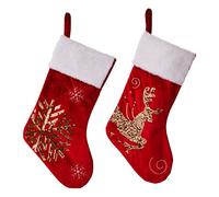 freesiom Lot de 2 Chaussette de Noël a Suspendre Bas Botte Grande Geante Rouge Dore Cerf Flocon de Neige Couple Décoration Sapin Suspendue Cheminee Deco Bonbon Sac Biscuit Arbre Cadeau