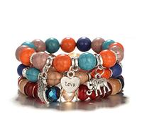 Freesiom Lot de 3 Bracelet Boheme Femme Perle Pierre d'Energie Naturelle Pendentif Aile Elephant Coeur Cristal Boules Reglable Bijoux Fantaisie Retro Vintage Ethnique Pas Cher Cadeau Fête Multicolore