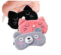 Freesiom Lot de 3 Masque de Nuit Sommeil Yeux Dormir Femme Enfant Fille Chat Ours Animaux 3d Fantaisie Mignon Occultant Douce Cache Voyage Cadeau Pas Cher Rose Blanc