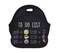 Freesiom Sac Isotherme Repas Lunch Box à Déjeuner Femme Enfant Fille Garcon Motif Phrase 3D Kawaii Bag Emporter Portable Chaud Froid Original Organiseur de Voyage Camping Pique-nique (Noir)