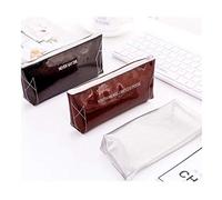 freesiom Trousse Scolaire, Lot de 3 Crayon Fille Garcon Ronde Transparente Sac Organiseur Fourniture Scolaire Kawaii Fun Etudiant College Lycee Pastel Cadeau Pas Cher Blanc Marron