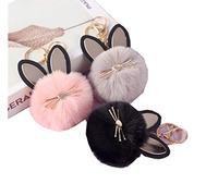 Freesom Lot de 3 Porte Clé Clef Femme Pompon Poil Homme Enfant Pendentif Chat Kawaii Peluche Artificiel Or Original Chic Fantaisie Accessoire de Sac Décoration Voiture Cadeau Pas Cher Noir