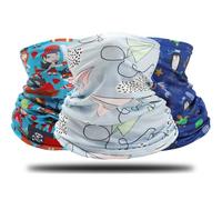 Freesom Lot de 3 Tour de Cou Enfant Leger Garcon Fille Ete Polaire Foulard de Couverture Visage Cache Cou Col Bandana Écharpes Cagoule Elastique Respirant Anti-solaire Sport Vintage Cadeau (Bleu)