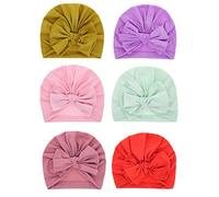 Freesom Lot de 6 Turban Bonnet Bébé Fille Bandeau Cheveux Enfant Naissance Chapeaux Noeud Fleur Mignon Elastique Enfant Serre Tête Accessoires Nouveau Né Baptême Noël Rose Jaune