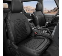 FREESOO Housses de siège personnalisées pour Ford Bronco 4 portes 2021-2026, en similicuir, durable, respirant, imperméable à 4 couches, appuie-tête F/R, compatibles avec airbag - Noir, ensemble