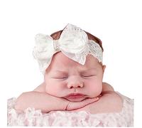Freessom Bébé Fille Bandeau Cheveux Gros Noeud Papillon Perle Lace Dentelle Blanc Kawaii Tissu Elastique Bande de Cheveux Accessoire de Arc Naissance Baptême Fête Noel