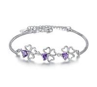 Freessom Bracelet Femme Trefle Bonne Fortune Original Argent 925 Cristal Violet A La Mode Elegant Bijoux Pas Cher Fantaisie Violet Cadeau Anniversaire Noel Saint-valentin
