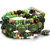Freessom Bracelet Retro Homme Femme Perle Pierre d'Energie Naturelle Boule Frange Multi Couches Mat Chic Ajustable Original Bijoux Fantaisie Ethnique Pas Cher A La Mode Cadeau Fête Anniversaire
