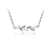 Freessom Femme Collier Feuille D'olivier Elegant Argent 925 Pierre Cristal Diamante a La Mode Fantaisie Pas Cher Original Simple Bijoux Cadeau Fetes des Meres Blanc