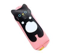 Freessom Lot de 4 Trousse Scolaire Chat Kawaii Sac a Crayon Fille Garcon Enfant Ado Fourniture Scolaire Kawaii Original Fun Bureau Rangement College Etudiant Lycee Cadeau Pas Cher (Noir)