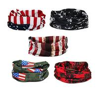 Freessom Lot de 5 Cache Cou Bandana Elastique Bandeau Cheveux Visage Multifonctions American Vintage Tour de Cou Serre-tête Casquette Sport Moto Velo