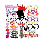 Freessom Photobooth Anniversaire Drole Kit de 31pcs Happy Birthday Chapeau Lunettes Moustaches Levres 40 30 50 Ans Accessoires de Photos Déguisement Photomaton Vintage Bricolage Bubble DIY Deco