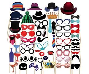 Freessom Photobooth Mariage Champetre Drole Kit de 58pcs Couronne Hippie Décoration Mariage Français Anniversaire Accessoires de Déguisement Photos Vintage Bricolage DIY Decor Fête Party Soirée