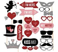 Freessom Photobooth Mariage Champêtre Français Drole Kit de 27 Masque Coeur Fleche Ange Props Accessoires Photos Déguisement Photomaton Vintage Bricolage Bubble DIY Decor Fete Soiree Cadeau