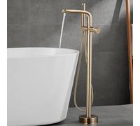 Freestanding Bathroom Tap Bath Single Handle 2 Mode Freestanding Taps for Bath Floor Mounted with Shower Attachment,Brushed Gold
