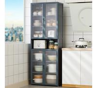 Freestanding Kitchen Storage Cabinet Grey Pantry Cupboard with Doors Versatile Sideboard Shelf Rack for Spices Pots PansIdeal for Kitchen Living Room & Dining Room