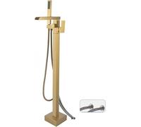 Freestanding Taps for Bath Floor Mounted Open Hot and Cold Waterfall Tap for Freestanding Bathtub,Brushed Gold