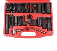 FreeTec 21pcs Douille Sonde Lambda, 22mm Clé Sonde Lambda ouille Demonte Sondes à Oxygène, 1/2" et 3/8" Jeu Cle Outils Sondes NOx pour Voiture