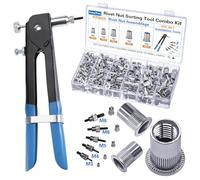 FreeTec 436pcs Pince à Insert Fileté, M3 M4 M5 M6 M8 Pince a Sertir Ecrou, Pince Écrou a Riveter et 5 Mandrins, Outil a Insert Fileté Ecrou a Sertir en Alu pour Métal Tuyau Voiture Meuble Réparation