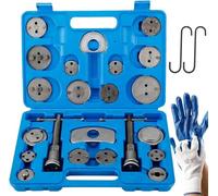 FreeTec Kit d'outils d'étrier de frein 24 pièces - Kit de réinitialisation de piston de frein avec filetage à droite et à gauche, 18 adaptateurs, 2 supports de frein, mallette et gants
