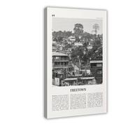 Freetown - Impression sur toile de style rétro, carte de ville africaine, Sierra Leone, noir et blanc, paysage de voyage, décoration murale pour chambre à coucher, bureau, 30 x 45 cm