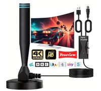 Freeview Antenne TV d'intérieur - Antenne TV numérique HD portable intérieur/extérieur, portée de plus de 1400 km, réception à 360°, base magnétique, prend en charge la radio VHF/UHF/DAB 4K 1080p et
