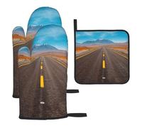 Freeway Highway Road in The Desert Lot de 3 gants de cuisine résistants à la chaleur antidérapants avec boucle de suspension pour cuisine, grillades, pâtisseries, barbecues