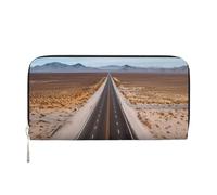 Freeway Highway Road In The Desert Portefeuille en cuir pour femme et fille, fermeture éclair autour du porte-cartes de crédit, long portefeuille en polyuréthane, sac à main de voyage étanche
