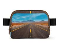Freeway Highway Road in The Desert Sac banane carré tendance avec impression, tissu sergé résistant à l'eau, sac de poitrine ou sac ceinture, sangle réglable 65-120 cm pour homme et femme