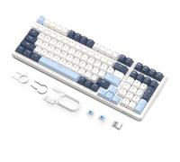 FREEWOLF K8 Clavier de Jeu Mécanique sans Fil à échange à Chaud, Clavier Filaire Rétroéclairé RGB, Commutateur Bleu, Bluetooth/2,4 GHz/USB-C Tri Mode avec Batterie 4000 mAh pour Mac/Win - Bleu/Blanc