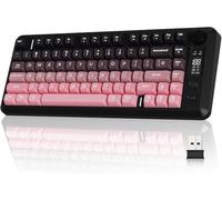 FREEWOLF M75 Clavier sans fil bimode, Bluetooth+2,4GHz, commandes et écran tactile, 82 touches compactes en PBT dégradé, éclairage arc-en-ciel,2000mAh, sans conflit de touches pour Mac/Windows-Rose