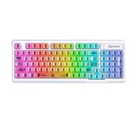 FREEWOLF M95 Clavier à Membrane Filaire avec Touches PBT Transparentes, Rétroéclairage RGB Arc-en-Ciel, Clavier de Jeu 94 Touches avec Pavé Numérique, QWERTY, Frappe Silencieuse Anti-Ghosting-Blanc