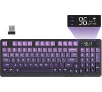 FREEWOLF M96 Clavier de jeu sans fil à membrane crémeuse avec rétroéclairage arc-en-ciel, bouton multimédia, écran LCD, double mode, Bluetooth/2,4 GHz, touches PBT en forme de boule, disposition ANSI