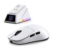 FREEWOLF x A.Jazz Souris Gaming sans Fil AJ159P MC Pro, Station de Recharge Magnétique avec Écran TFT, Souris Ultra-Légère 57 g, Capteur PAW3311, 24 000 DPI, BT/2,4 GHz/USB-C, 20 M de Clics (Blanc)