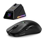 FREEWOLF x A.Jazz Souris Gaming sans Fil AJ159P MC Pro, Station de Recharge Magnétique avec Écran TFT, Souris Ultra-Légère 57 g, Capteur PAW3311, 24 000 DPI, BT/2,4 GHz/USB-C, 20 M de Clics (Noir)